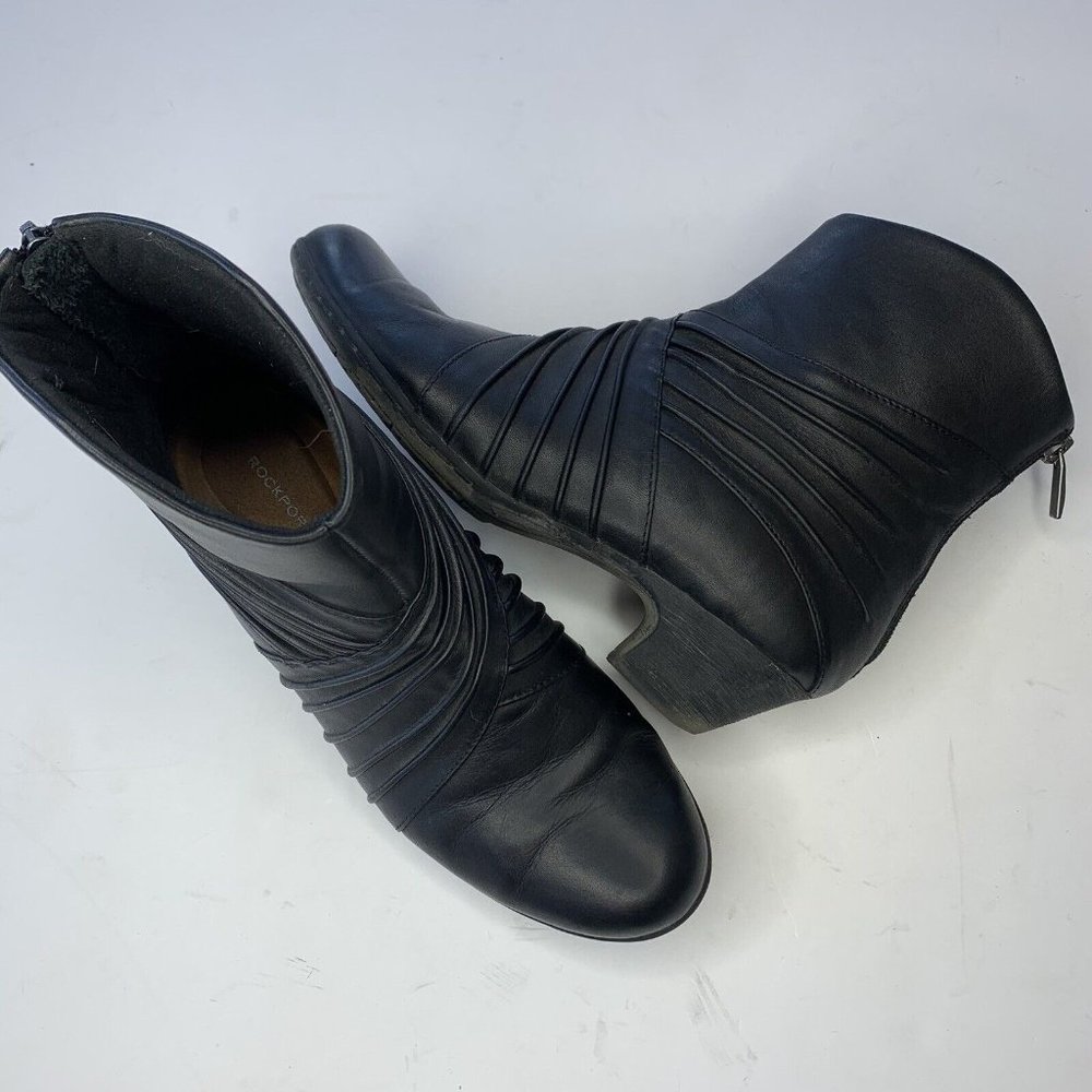 Rockport Black Leather Zip Up Heeled Ankle Boots Booties